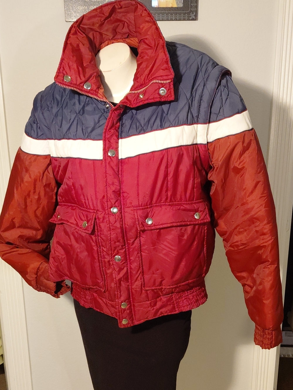 Sigallo Red, Navy & White Quilted Puff Jacket - Women's